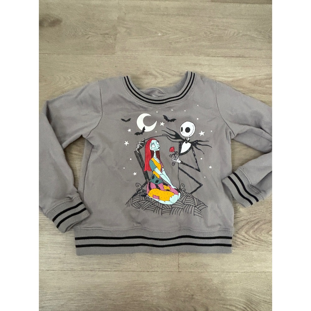 Disney Nightmare Before Christmas Jack Sally Gray Striped Sweatshirt Medium